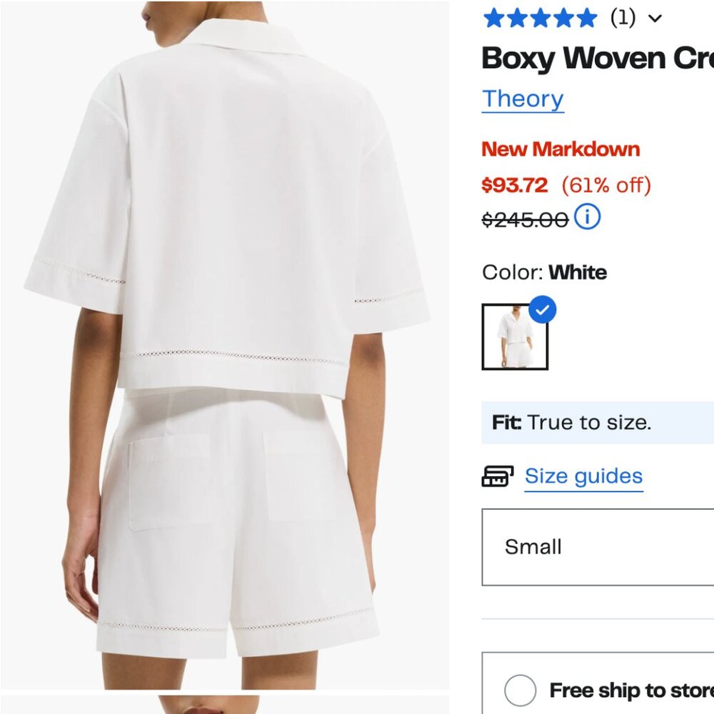 Theory Cotton Camp Poplin Crop Shirt NWT - Picture 2 of 7